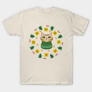 Christmas Wreath Cat Lady T-Shirt